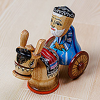 Wood figurine, 'Tajik Trader' - Painted Traditional Wood Figurine of Tajik Merchant in Blue