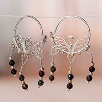 Jasper hoop chandelier earrings, 'Powerful Nymph' - Polished Classic Natural Jasper Hoop Chandelier Earrings