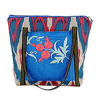 Ikat cotton shoulder bag, 'Bold and Sweet' - Ikat-Patterned Pomegranate Blue and Pink Cotton Shoulder Bag
