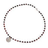Garnet choker pendant necklace, 'Passion from the Road' - Bukhara Emirate Coin and Garnet Choker Pendant Necklace