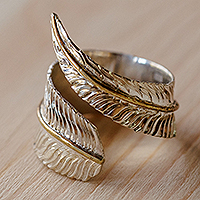 Sterling silver wrap ring, 'Feather Victory' - High-Polished Feather-Shaped Sterling Silver Wrap Ring