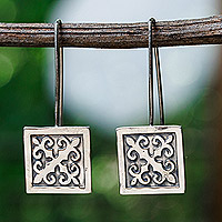 Sterling silver drop earrings, 'Palatial Fragments' - Polished Traditional Square Sterling Silver Drop Earrings