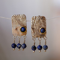 Lapis lazuli dangle earrings, 'True Elegance' - Modern Textured Natural Lapis Lazuli Dangle Earrings