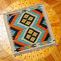 Wool area rug, 'Captivating Patterns' (1.5x2) - Hand-Knotted Wool Area Rug with Rhombus Motifs (1.5x2)