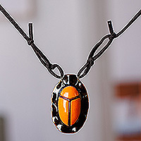 Ceramic pendant necklace, 'Tiniest Sensations' - Handcrafted Painted Beetle-Shaped Ceramic Pendant Necklace