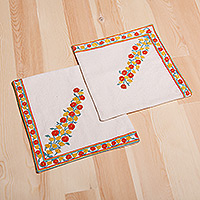Embroidered cotton napkins, 'Spring of Happiness' (set of 2) - Set of 2 Embroidered Cotton Napkins with Floral Pattern