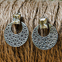Sterling silver dangle earrings, 'Prosperous Cosmos' - Star-Themed Dangle Earrings with Yellow Cubic Zirconia Gems