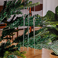 Handblown glass ornaments, 'Crystal Holidays' (set of 3) - Set of Three Handblown Crystalline Glass Icicle Ornaments