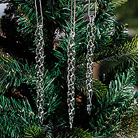 Handblown glass ornaments, 'Icicles Drops' (set of 3) - Set of Three Handblown Crystal-Clear Glass Icicle Ornaments