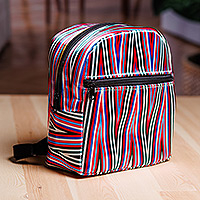 Ikat mini backpack, 'Ikat Adventures' - Geometric Ikat Patterned Red Mini Backpack from Uzbekistan