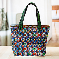 Iroki embroidered tote bag, 'Blooming Days' - Floral Mosaic-Themed Iroki Embroidered Tote Bag