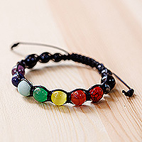 Multi-gemstone beaded macrame bracelet, 'Chakra Realms' - Adjustable Chakra-Inspired Multi-Gemstone Beaded Bracelet