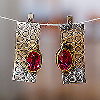 Garnet drop earrings, 'Passionate Constellation' - Star-Themed Geometric Almandine Garnet Drop Earrings