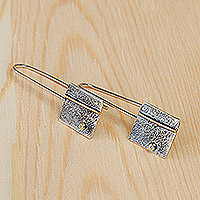 Sterling silver drop earrings, 'Square Reign' - Modern Sterling Silver and Clear Crystal Bead Drop Earrings