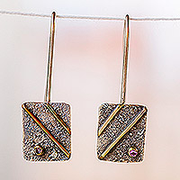 Sterling silver drop earrings, 'Striped Reign' - Modern Sterling Silver and Purple Crystal Bead Drop Earrings