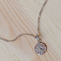 Sterling silver pendant necklace, 'Medal of Eminence' - Baroque-Inspired Oval Sterling Silver Pendant Necklace