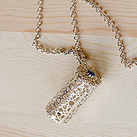 Lapis lazuli locket pendant necklace, 'Message of Magic' - Star-Themed Natural Lapis Lazuli Locket Pendant Necklace