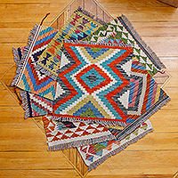 Wool throw rug, 'Ancient Lands' (1.5x1.5) - Geometric Patterned Assorted 100% Wool Area Rug (1.5x1.5)