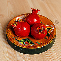 Porcelain home accent, 'Passion Dinner' - Painted Faience Pomegranate and Plate Porcelain Home Accent