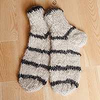 Cashmere socks, 'Stylish Stripes' - Ivory and Grey Striped Hand-Knitted 100% Cashmere Wool Socks