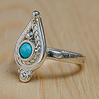 Sterling silver cocktail ring, 'Glory of the Lagoon' - Polished Classic Recon Turquoise Drop-Shaped Cocktail Ring