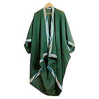 Cotton cape, 'Ikat Harmony' - Ikat-Patterned Green 100% Cotton Open-Front Cape
