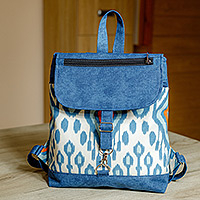 Ikat cotton blend backpack, 'Prime Blue' - Classic Ikat-Patterned Blue Cotton Blend Zippered Backpack