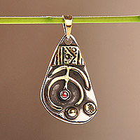 Carnelian choker pendant necklace, 'Ancient Sign' - Traditional Brass and Carnelian Choker Pendant Necklace