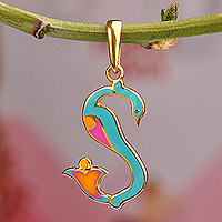 Gold-plated pendant, 'T Birds of Armenia' - Traditional Bird-Themed Gold-Plated Pendant with T Letter