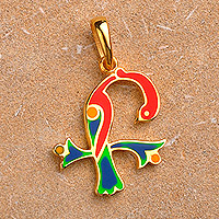 Gold-plated pendant, 'Q Birds of Armenia' - Traditional Bird-Themed Gold-Plated Pendant with Q Letter