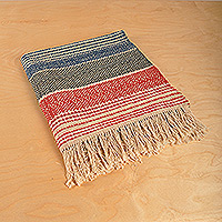 Wool throw, 'Nice and Cozy' - Hand-Woven Striped Wool Throw with Geometric Patterns