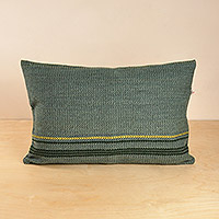 Wool cushion cover, 'Relaxed and Cozy' - Striped Wool Cushion Cover in Green Hand-Woven in Armenia
