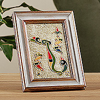 Painted glass decorative home accent, 'Birdy N' - Traditional Painted Glass Decorative Letter N Home Accent