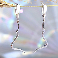 Sterling silver dangle earrings, 'Bright Lightning' - Modern Lightning-Inspired Sterling Silver Dangle Earrings