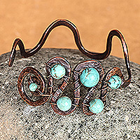 Copper cuff bracelet, 'Sevan's Rhythm' - Traditional Reconstituted Turquoise and Copper Cuff Bracelet