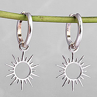 Sterling silver dangle earrings, 'Summer Shine' - Sun-Themed Sterling Silver Hoop Dangle Earrings from Armenia