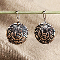 Sterling silver dangle earrings, 'Tradition and Heritage' - Antique Sterling Silver Dangle Earrings with Armenian Motifs