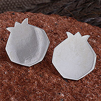 Sterling silver button earrings, 'Geometric Passion' - Geometric Pomegranate-Shaped Sterling Silver Button Earrings