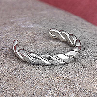 Sterling silver ear cuff, 'One Blessing' - Polished Rope-Shaped Sterling Silver Ear Cuff from Armenia