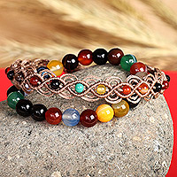 Agate beaded bracelets, 'Colorful Agate' (set of 2) - Set of 2 Agate Beaded Bracelets Handcrafted in Armenia