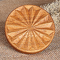 Wood cookie press, 'Sweetly Floral' - Hand-Carved Round Floral Beechwood Cookie Press