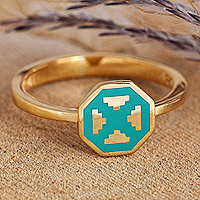 Gold-plated cocktail ring, 'This Eternity' - Polished Geometric Turquoise 18k Gold-Plated Cocktail Ring