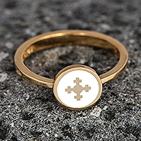 Gold-plated ring, 'Marash Heaven' - Hand-Painted White 18k Gold-Plated Marash Cocktail Ring