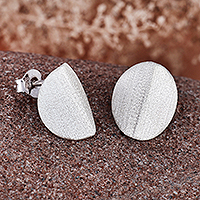 Sterling silver drop earrings, 'Split Symmetry' - Sterling Silver Drop Earrings with Sandblasted Finish