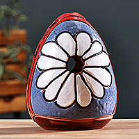 Ceramic candleholder, 'Pure Light' - Hand-Painted Floral Blue and White Ceramic Candleholder