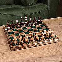Wood and resin board game set, 'Double the Enjoyment' - Handcrafted Wood and Resin Chess & Backgammon Board Game Set
