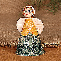 Decorative ceramic bell, 'Angelic Sounds' - Angel-Themed Decorative Ceramic Bell Made & Painted by Hand