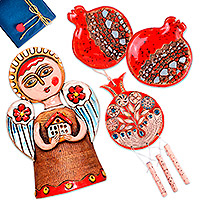 Curated gift set, 'Armenian House of Blessings' - Armenian Pomegranate and Angel-Themed Curated Gift Set