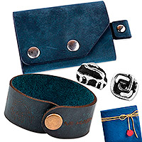 Men's curated gift set, 'Downtown Look' - Men's Leather and Sterling Silver Accessory Curated Gift Set