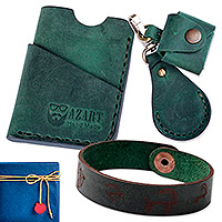 Curated gift set, 'Metropolitan Chic' - Green-Toned Modern Leather Curated Gift Set from Armenia